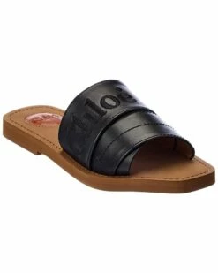 Chloé Woody Leather Slide Women Flat Sandals Black