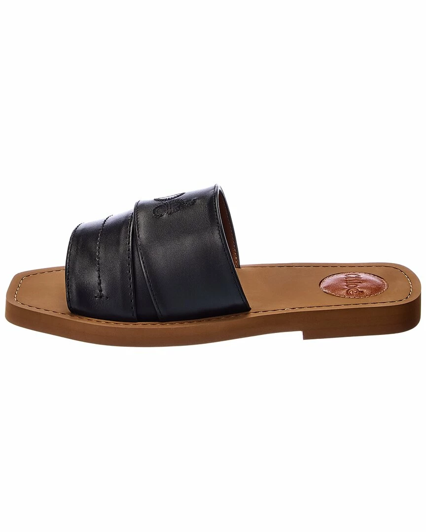 Chloé Woody Leather Slide Women Flat Sandals Black - Image 2