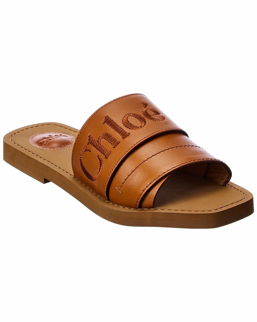 Chloé Woody Leather Slide Women Flat Sandals Brown - Image 6