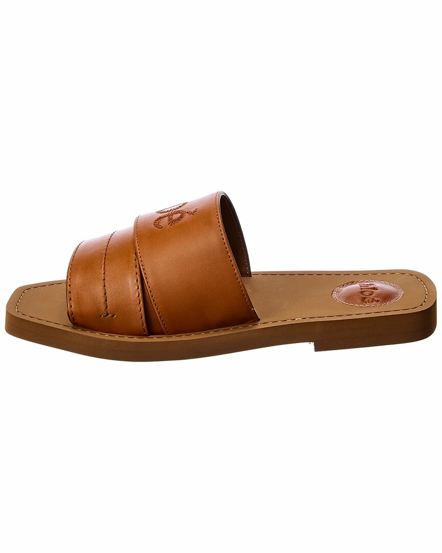 Chloé Woody Leather Slide Women Flat Sandals Brown - Image 2