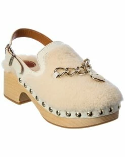 Chloé Chloe Ninna Shearling & Leather Clog Women Slides & Mules