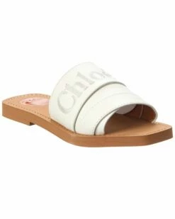 Chloé Woody Leather Slide Women Flat Sandals White