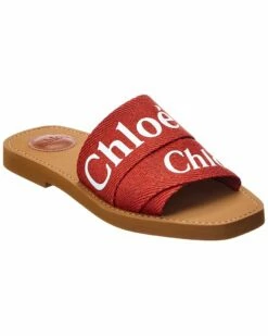 Chloé Woody Logo Canvas Slide Women Flat Sandals
