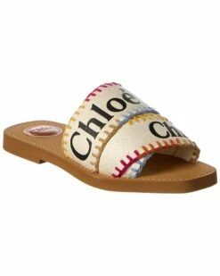 Chloé Woody Logo Canvas Slide Women Flat Sandals