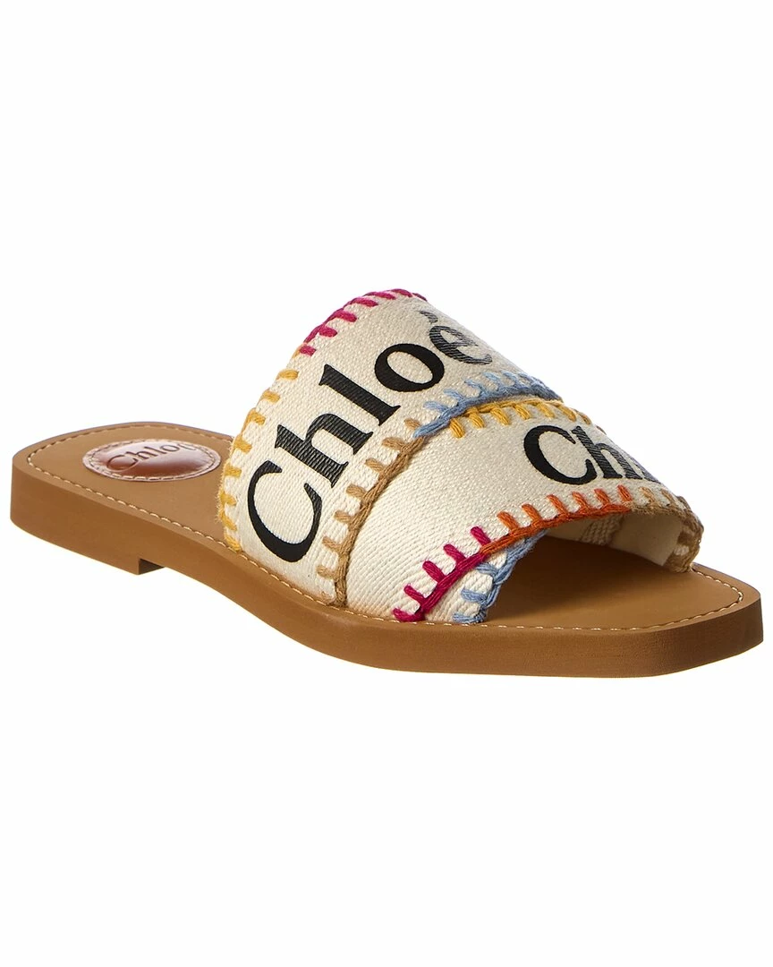 Chloé Woody Logo Canvas Slide Women Flat Sandals