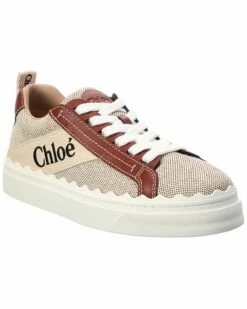 Chloé Lauren Scalloped Canvas & Leather Sneaker Women Fashion Sneakers