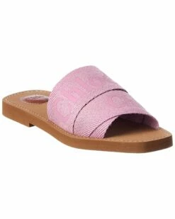 Chloé Woody Logo Canvas Slide Women Flat Sandals Lilac