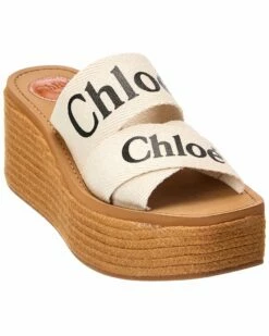 Chloé Woody Canvas Wedge Sandal Women Heeled Sandals