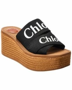 Chloé Woody Canvas Wedge Sandal Women Heeled Sandals