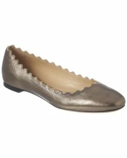 Chloé Lauren Scalloped Metallic Leather Ballerina Flat Women Flats
