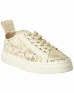 Chloé Lauren Lace & Leather Sneaker Women Fashion Sneakers Beige