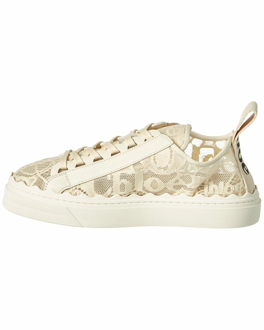 Chloé Lauren Lace & Leather Sneaker Women Fashion Sneakers Beige - Image 2